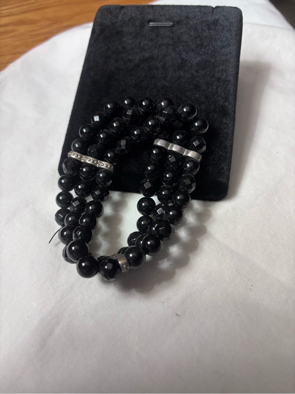 Vintage Estate Black Beaded Stretch Bracelet Stack - Women's Jewelry